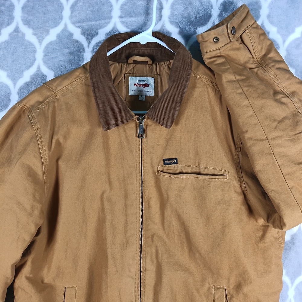 Wrangler Work Jacket Men Large Brown Duck Canvas Corduroy Collar Quilt Lined